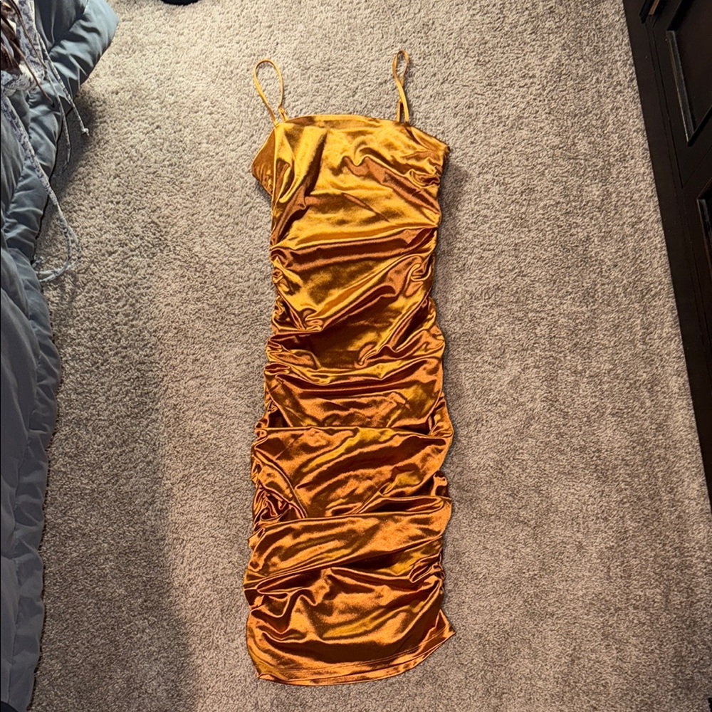 Elegant Gold Ruched Dress